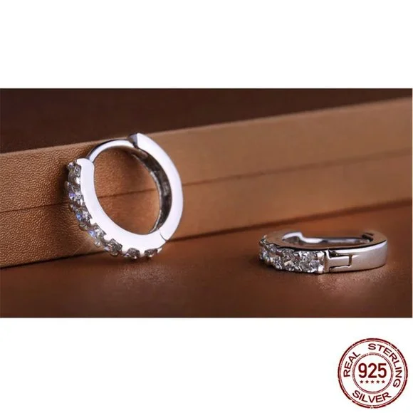 s925 Sterling Silver Crystal Hoop Earring For Women - Picture 4 of 7